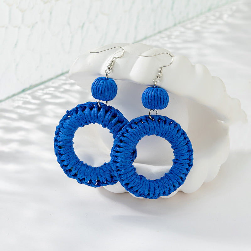 Wholesale Klein Blue Braided Raffia Earrings